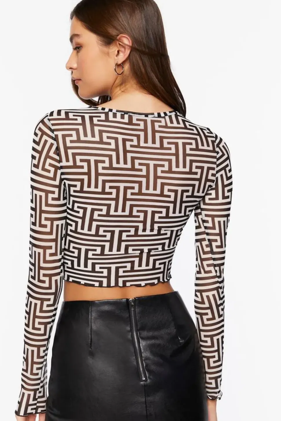 Geo Print Mesh Crop Top