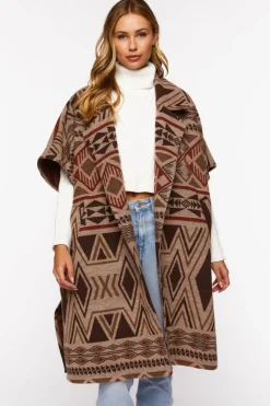 Geo Print Open-Front Poncho
