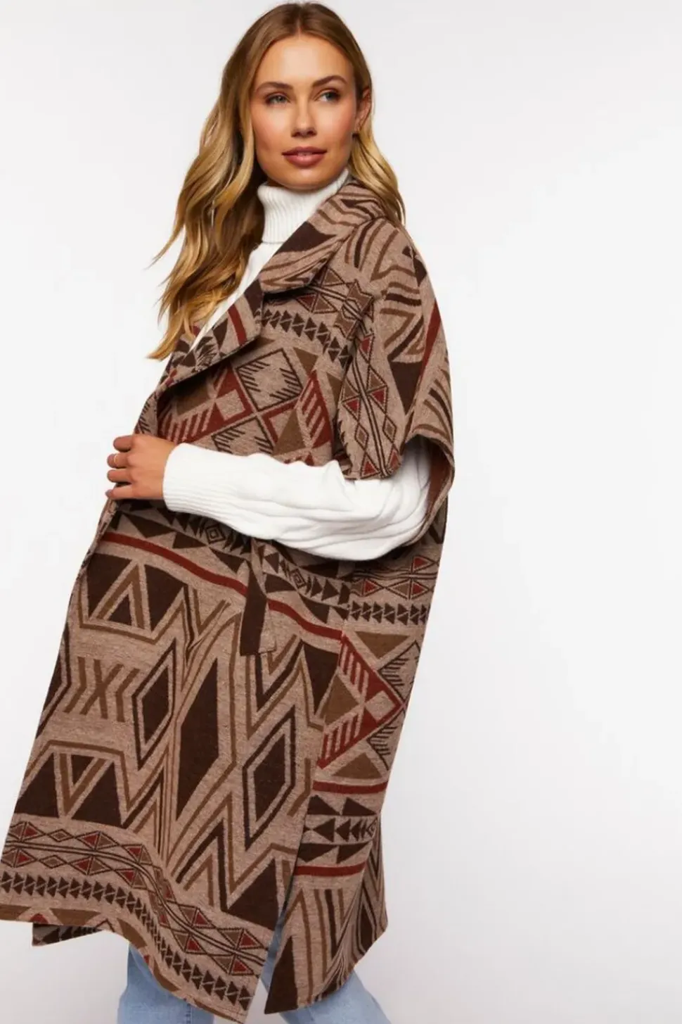 Geo Print Open-Front Poncho