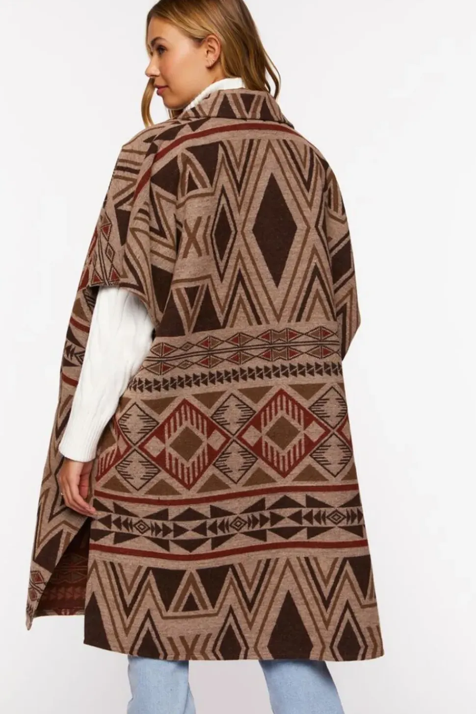 Geo Print Open-Front Poncho