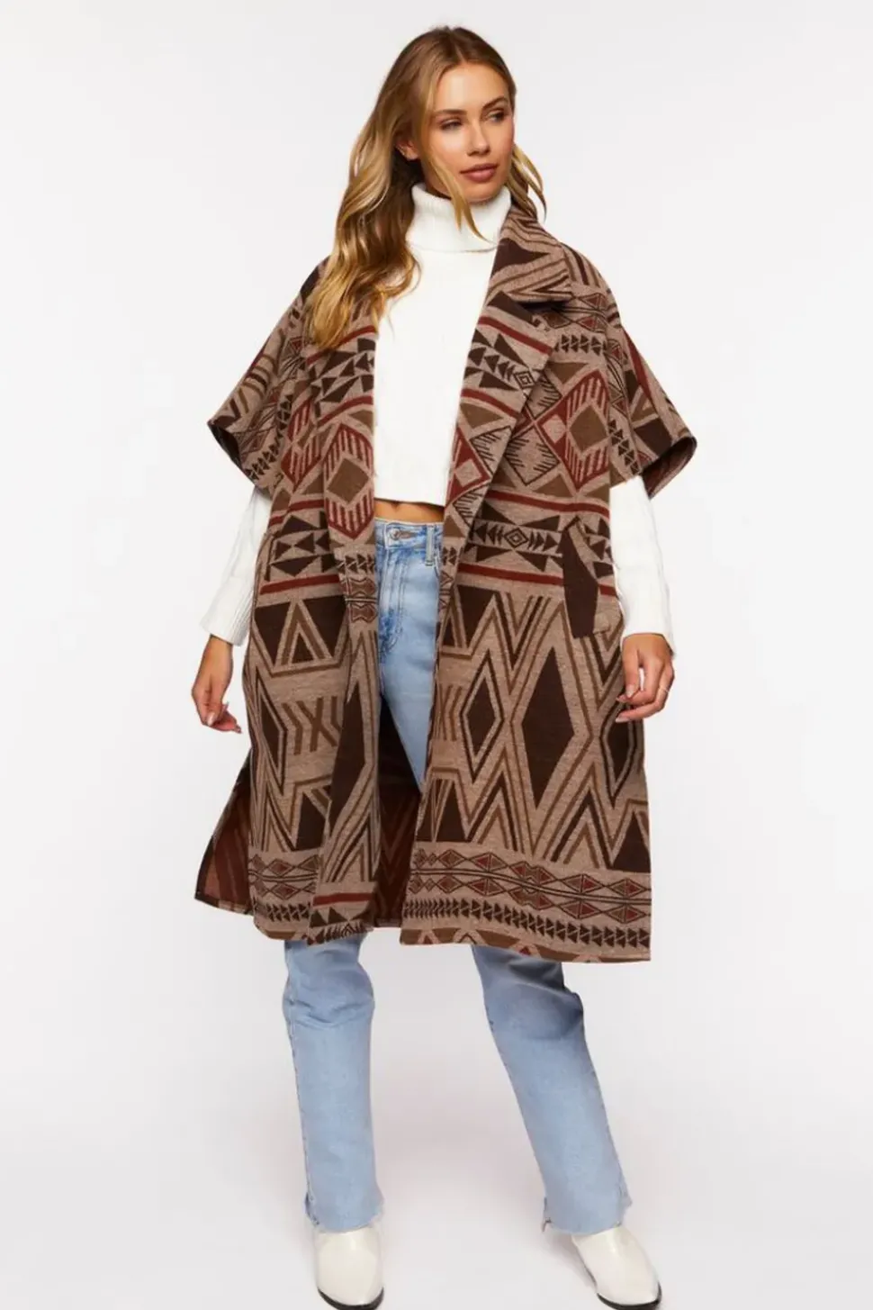 Geo Print Open-Front Poncho