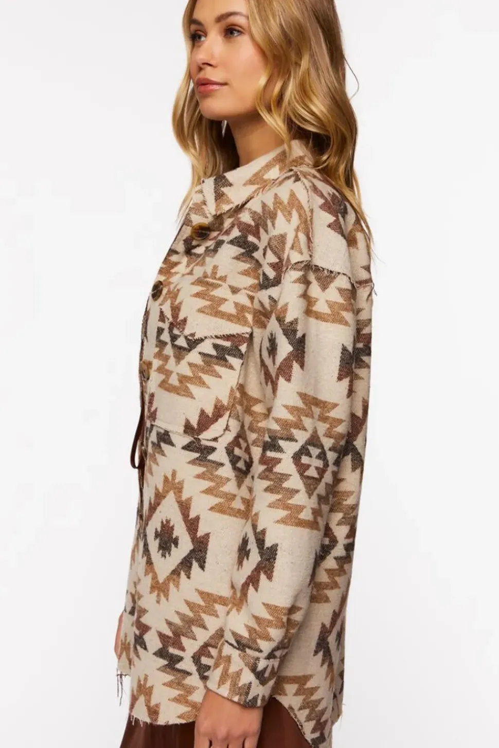 Geo Print Raw-Cut Shacket