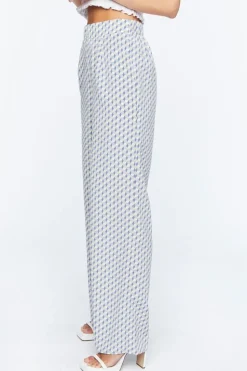 Geo Print Satin Straight-Leg Pants