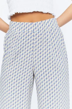 Geo Print Satin Straight-Leg Pants