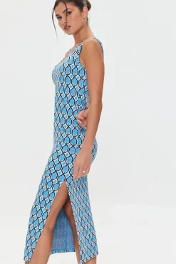 Geo Print Slit Midi Dress