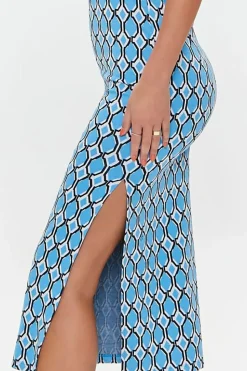 Geo Print Slit Midi Dress