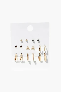 Geo Stud & Hoop Earring Set