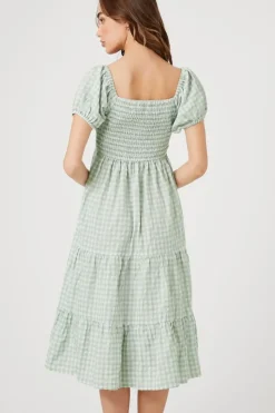 Gingham Babydoll Midi Dress