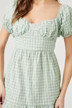 Gingham Babydoll Midi Dress