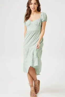 Gingham Babydoll Midi Dress