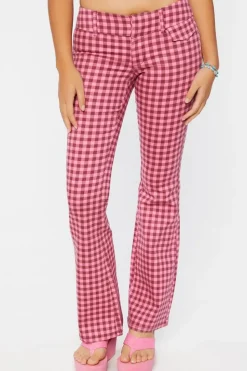 Gingham Low-Rise Flare Pants