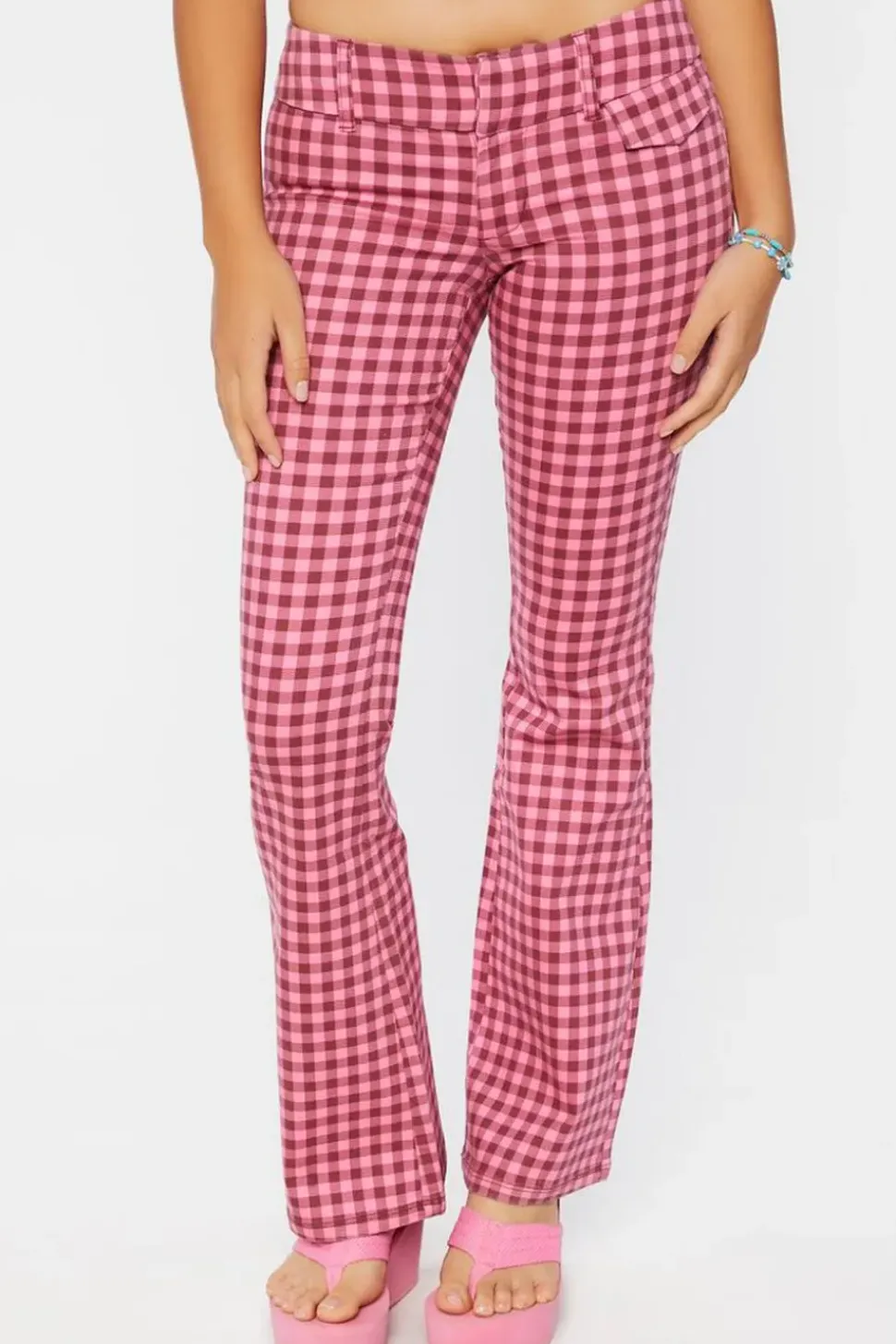 Gingham Low-Rise Flare Pants