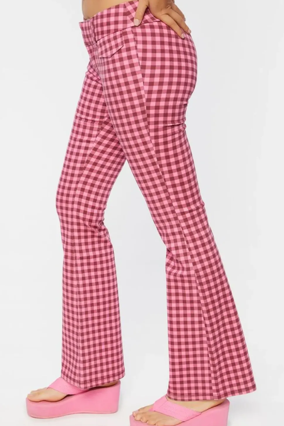 Gingham Low-Rise Flare Pants