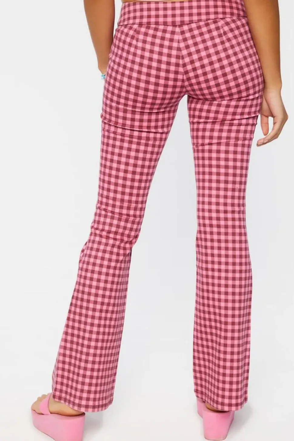 Gingham Low-Rise Flare Pants