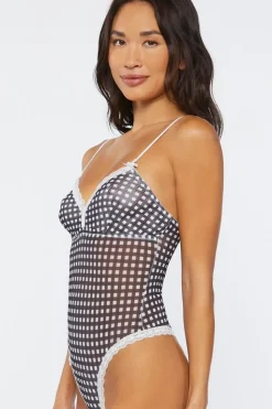 Gingham Mesh Lingerie Bodysuit