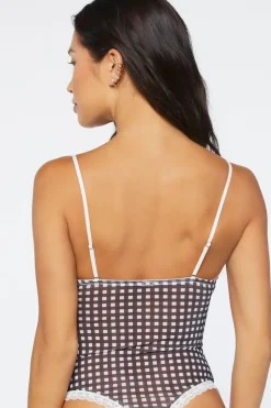 Gingham Mesh Lingerie Bodysuit
