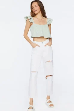 Gingham Ruffle-Trim Crop Top