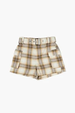 Girls Belted Plaid Shorts (Kids)