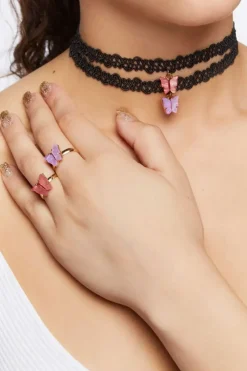 Girls Butterfly Choker Necklace & Ring Set (Kids)