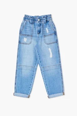 Girls Distressed Paperbag Jeans (Kids)