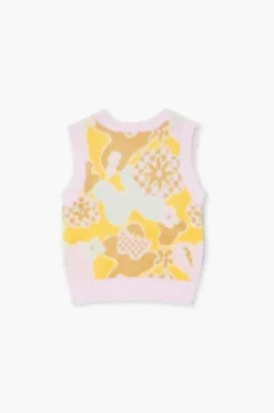 Girls Fuzzy Abstract Floral Sweater Vest (Kids)