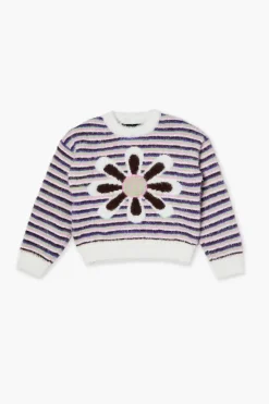 Girls Fuzzy Flower Graphic Sweater (Kids)
