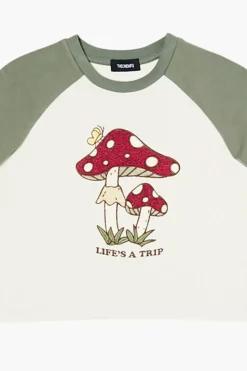 Girls Raglan Mushroom Graphic Tee (Kids)