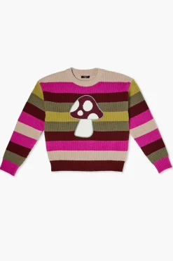 Girls Striped Mushroom Graphic Sweater (Kids)