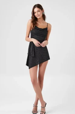 Glitter Knit Cowl Mini Dress