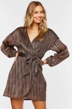 Glitter Knit Mini Wrap Dress