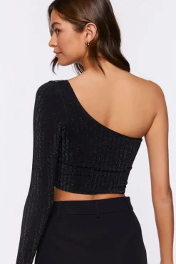 Glitter Knit One-Shoulder Crop Top