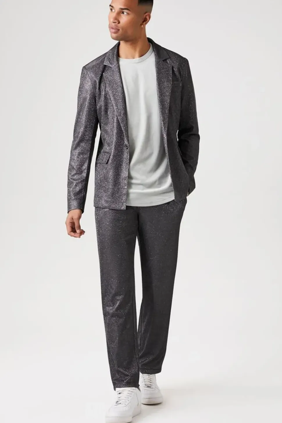 Glitter Knit Open-Front Blazer