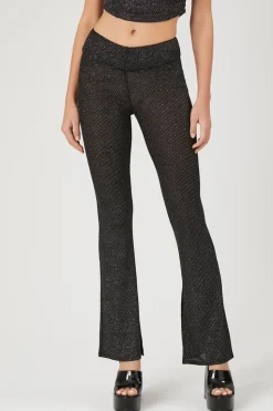 Glitter Knit Split-Hem Flare Pants