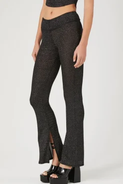 Glitter Knit Split-Hem Flare Pants
