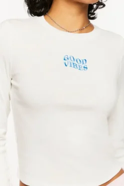 Good Vibes Embroidered Long-Sleeve Baby Tee