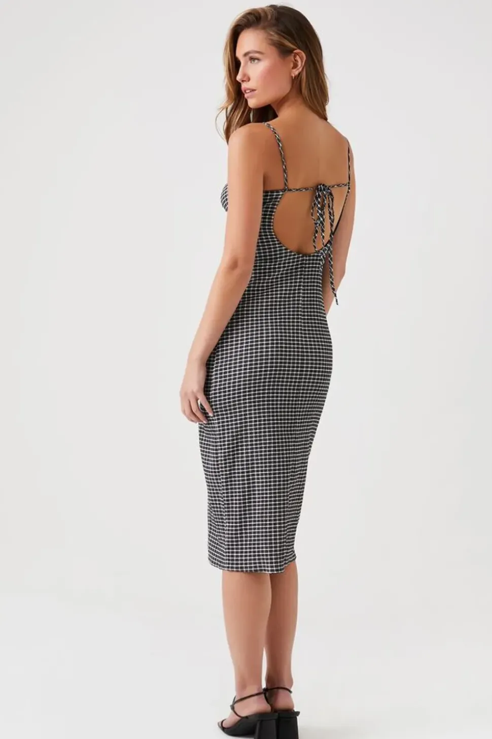 Grid Plaid Cami Midi Dress