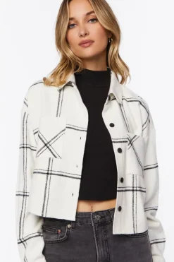 Grid Plaid Cropped Flannel Shirt