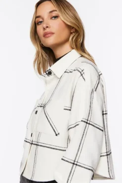 Grid Plaid Cropped Flannel Shirt