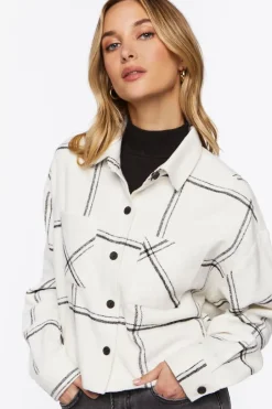 Grid Plaid Cropped Flannel Shirt