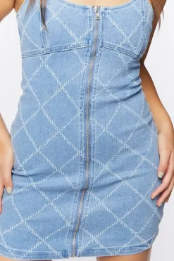Grid Print Denim Mini Dress
