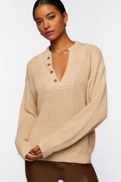 Half-Button Drop-Sleeve Sweater