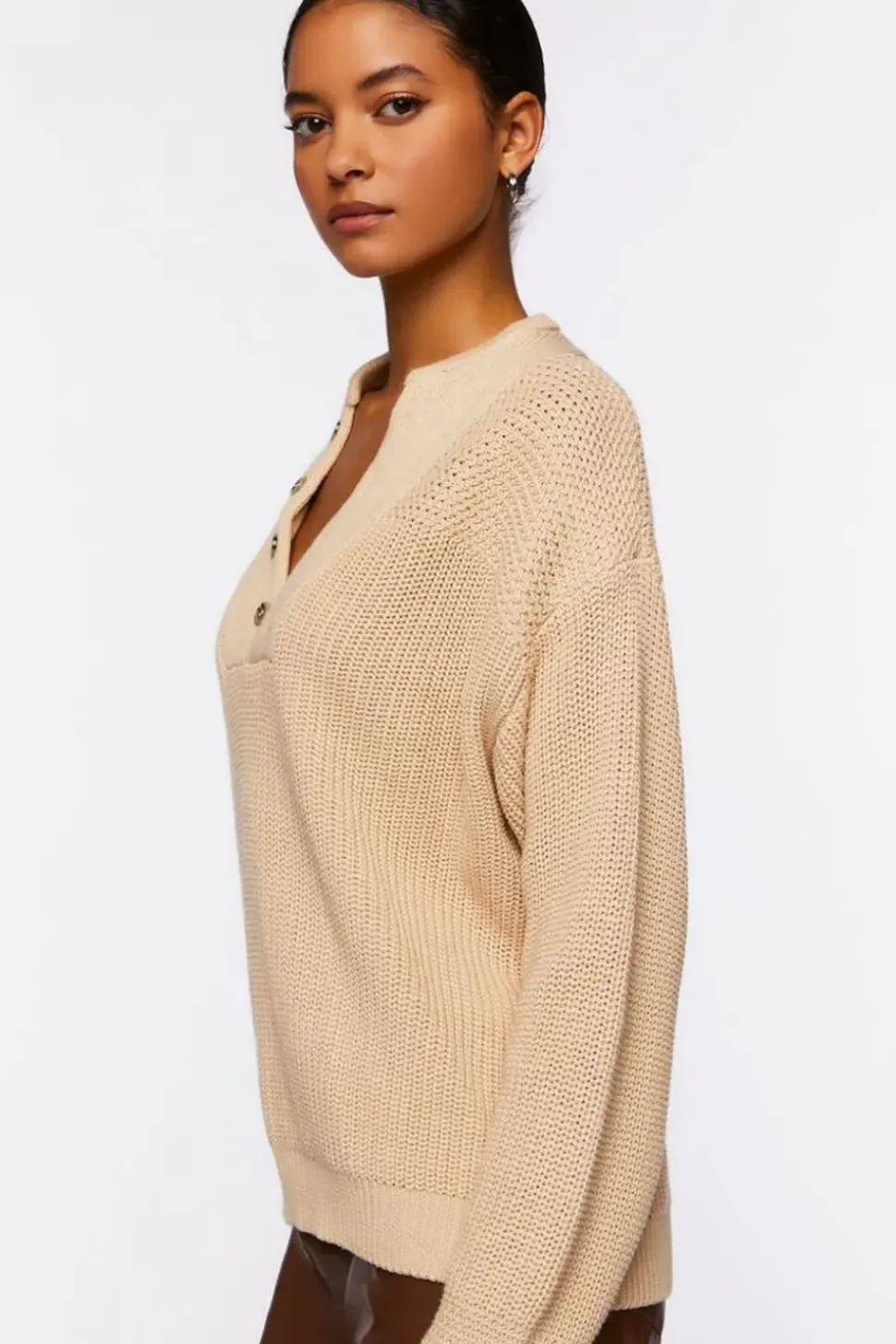 Half-Button Drop-Sleeve Sweater