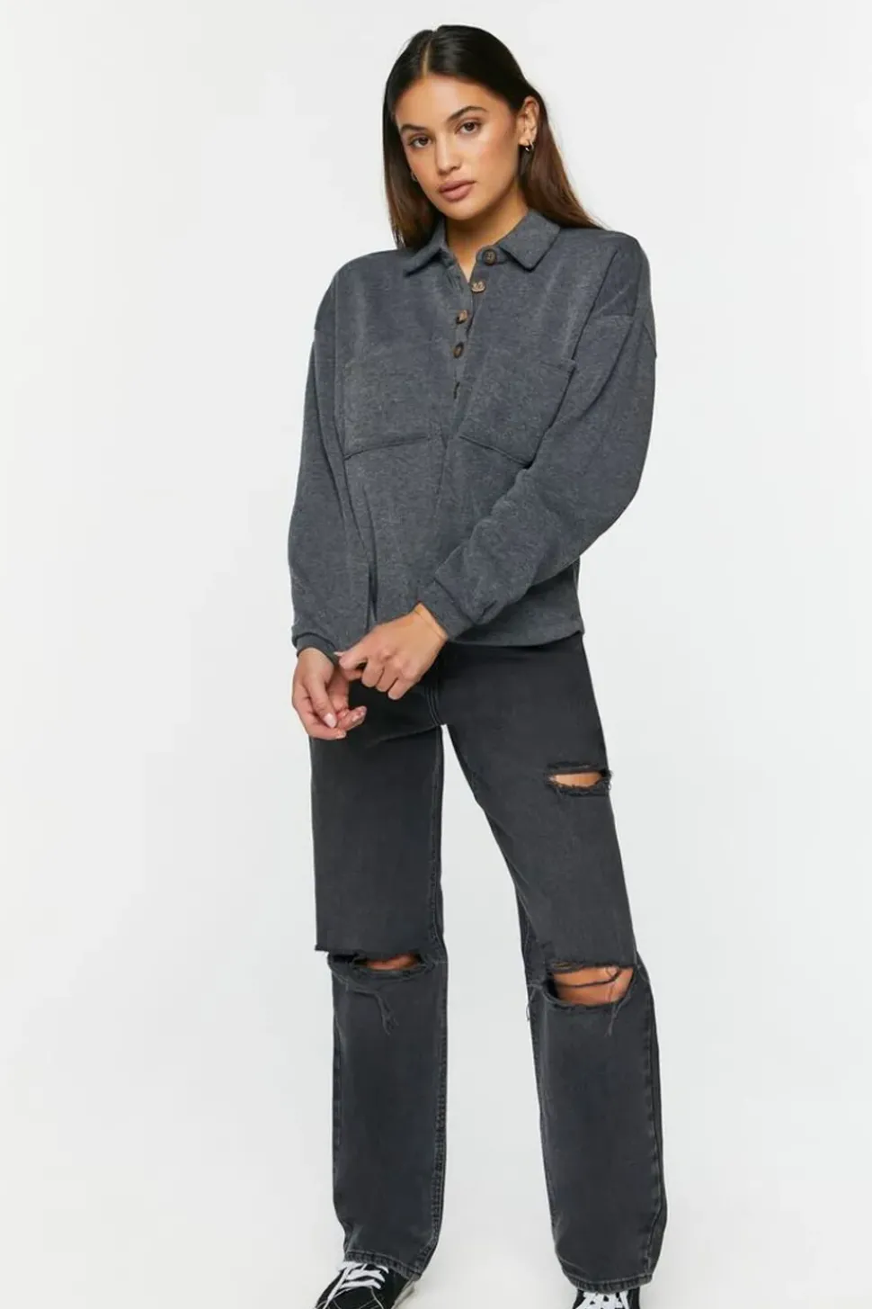 Half-Button Long-Sleeve Shirt