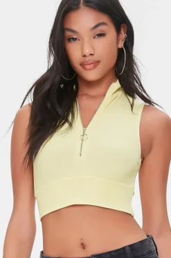 Half-Zip Mock Neck Crop Top