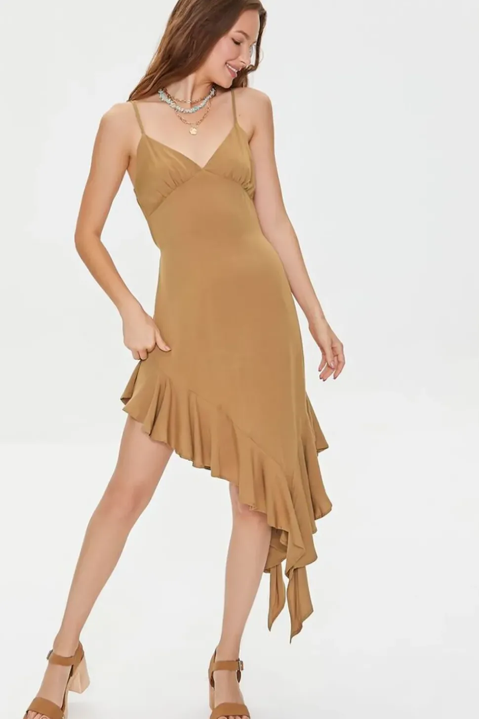 Handkerchief Flounce Midi Dress