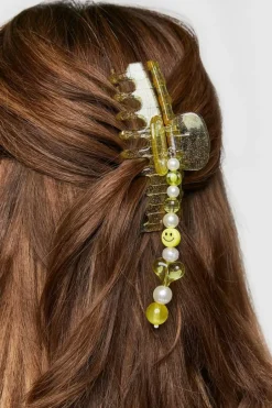 Happy Face Beaded Hair Claw Clip