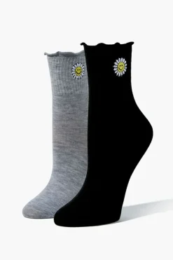 Happy Face Daisy Crew Socks - 2 Pack