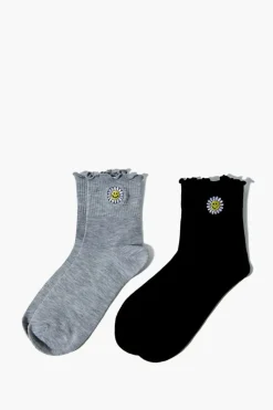 Happy Face Daisy Crew Socks - 2 Pack