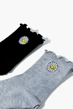 Happy Face Daisy Crew Socks - 2 Pack