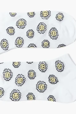Happy Face Floral Print Ankle Socks